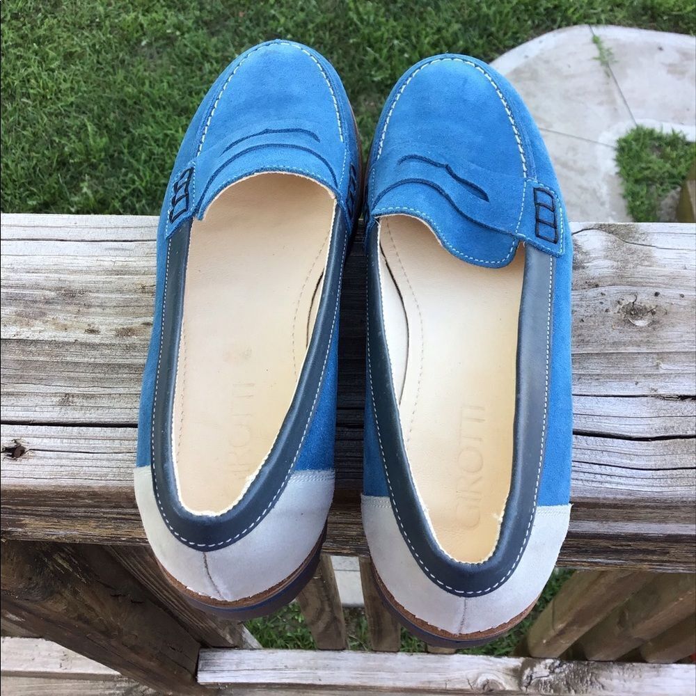 Girotti Blue Suede Penny Loafers Size 39 - Picture 3 of 13